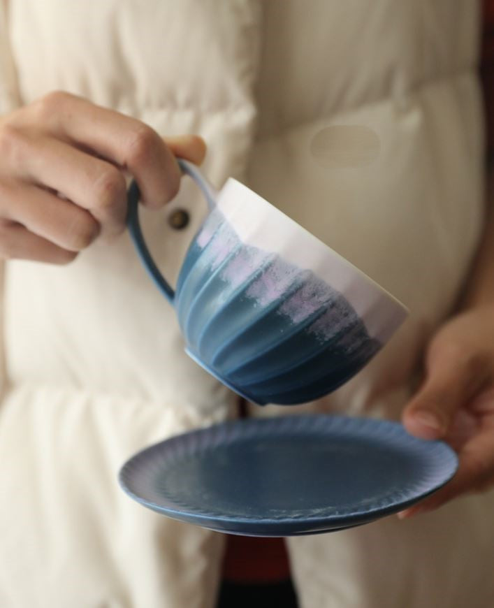 Spiral Gradient – Handcrafted Kiln-Change Ceramic Coffee Cup & Saucer
