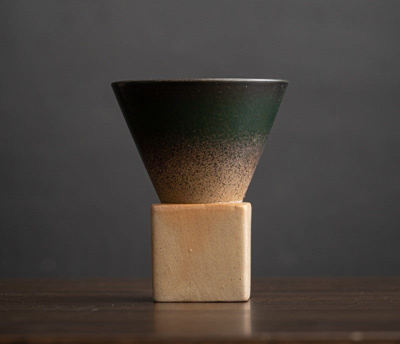 Geometric Drip Glaze – Handcrafted Porcelain Coffee Cup