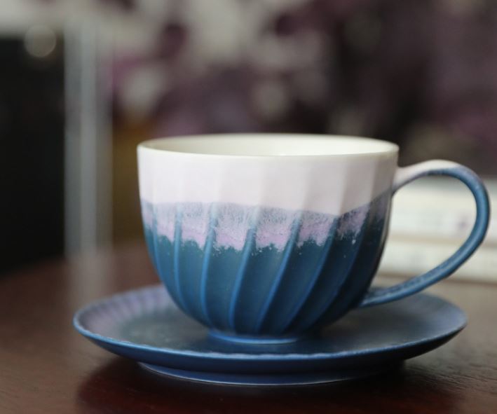 Spiral Gradient – Handcrafted Kiln-Change Ceramic Coffee Cup & Saucer