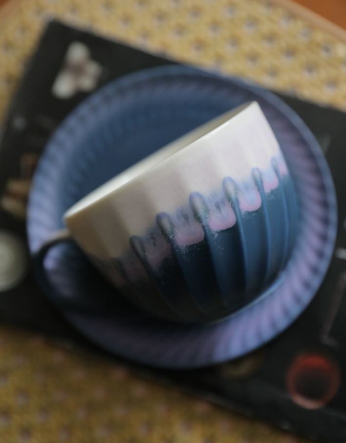 Spiral Gradient – Handcrafted Kiln-Change Ceramic Coffee Cup & Saucer