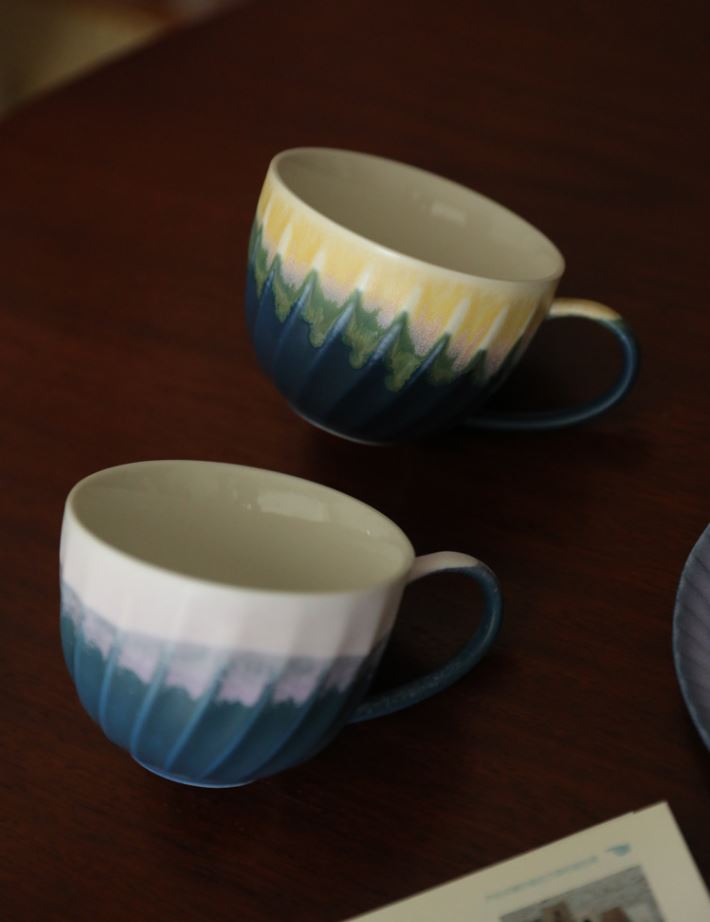 Spiral Gradient – Handcrafted Kiln-Change Ceramic Coffee Cup & Saucer