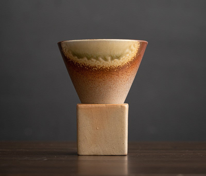 Geometric Drip Glaze – Handcrafted Porcelain Coffee Cup