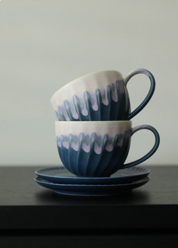 Spiral Gradient – Handcrafted Kiln-Change Ceramic Coffee Cup & Saucer