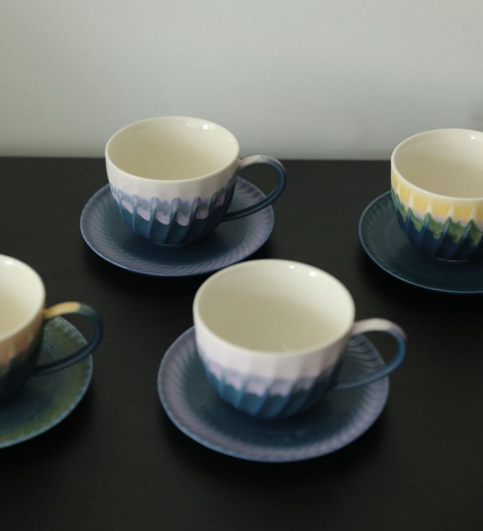 Spiral Gradient – Handcrafted Kiln-Change Ceramic Coffee Cup & Saucer