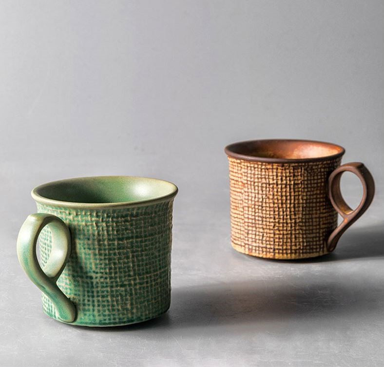 Rustic Weave – Artisanal Handcrafted Ceramic Coffee Cup & Saucer Set