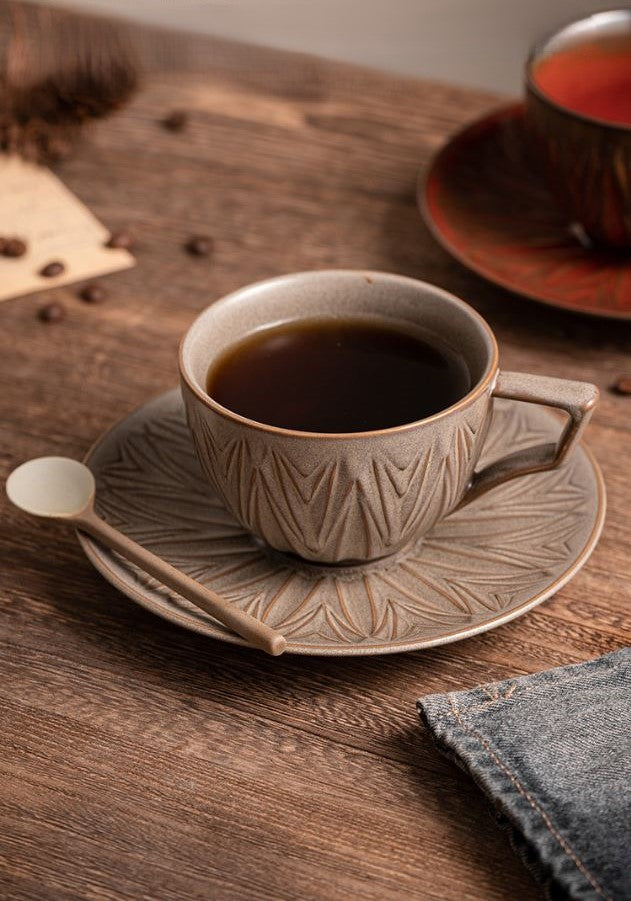 Embossed Elegance – Vintage Porcelain Coffee Cup & Saucer Set