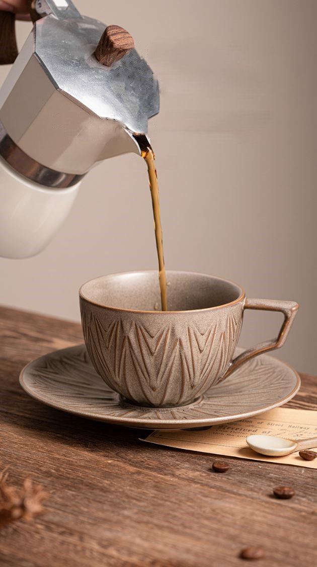 Embossed Elegance – Vintage Porcelain Coffee Cup & Saucer Set