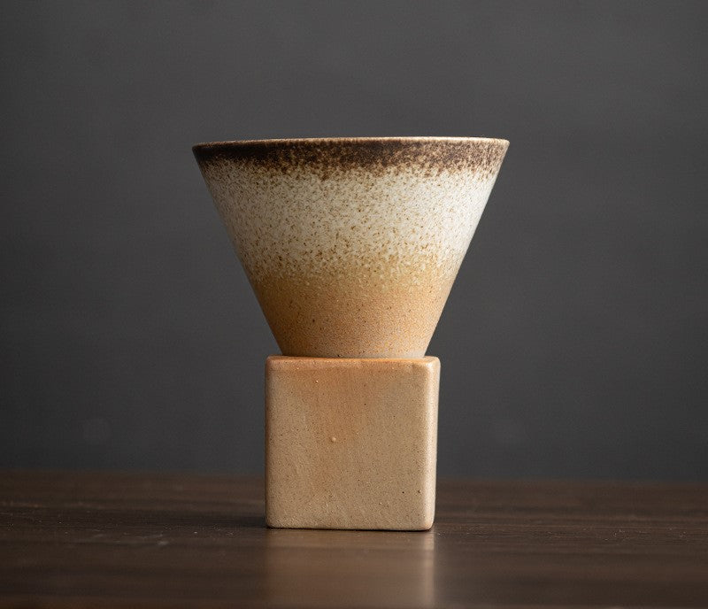 Geometric Drip Glaze – Handcrafted Porcelain Coffee Cup