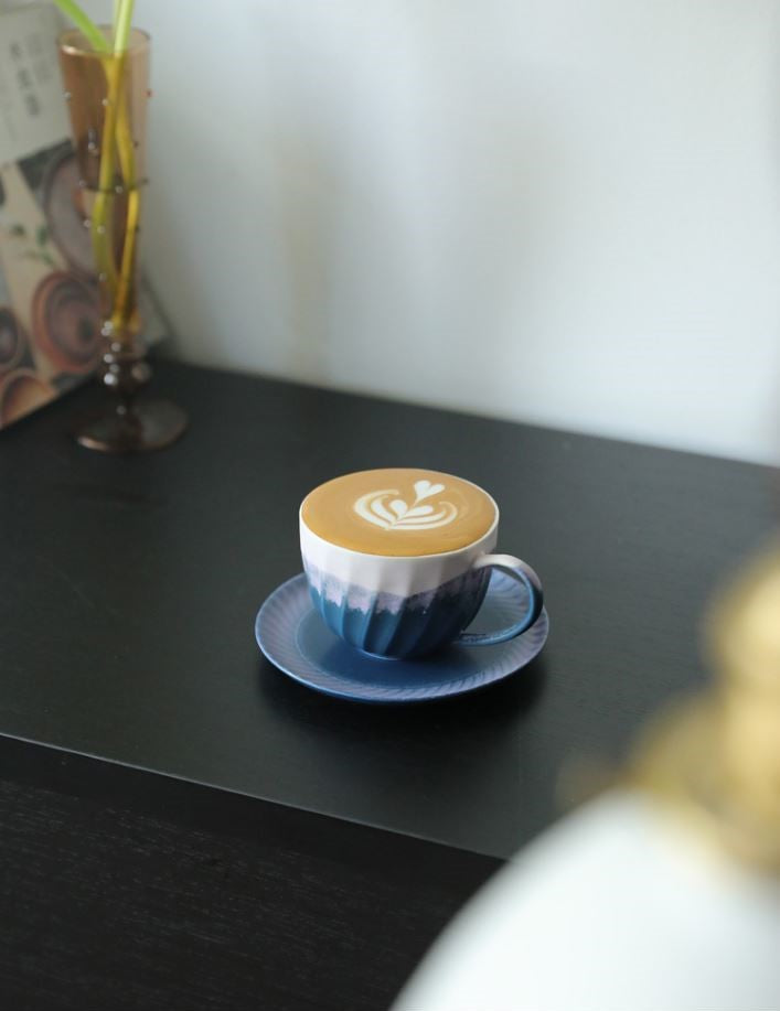 Spiral Gradient – Handcrafted Kiln-Change Ceramic Coffee Cup & Saucer