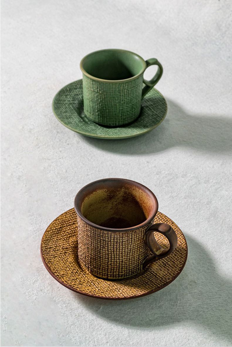 Rustic Weave – Artisanal Handcrafted Ceramic Coffee Cup & Saucer Set
