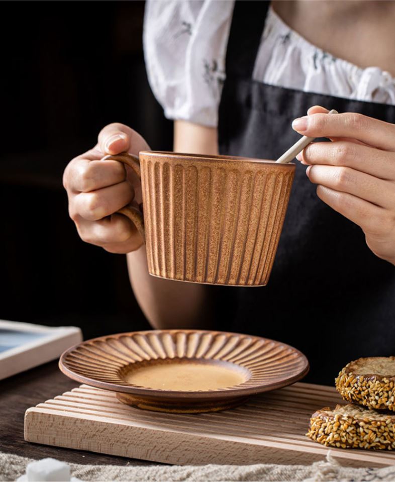 Rustic Stripe – Handcrafted Porcelain Coffee Cup & Saucer Set