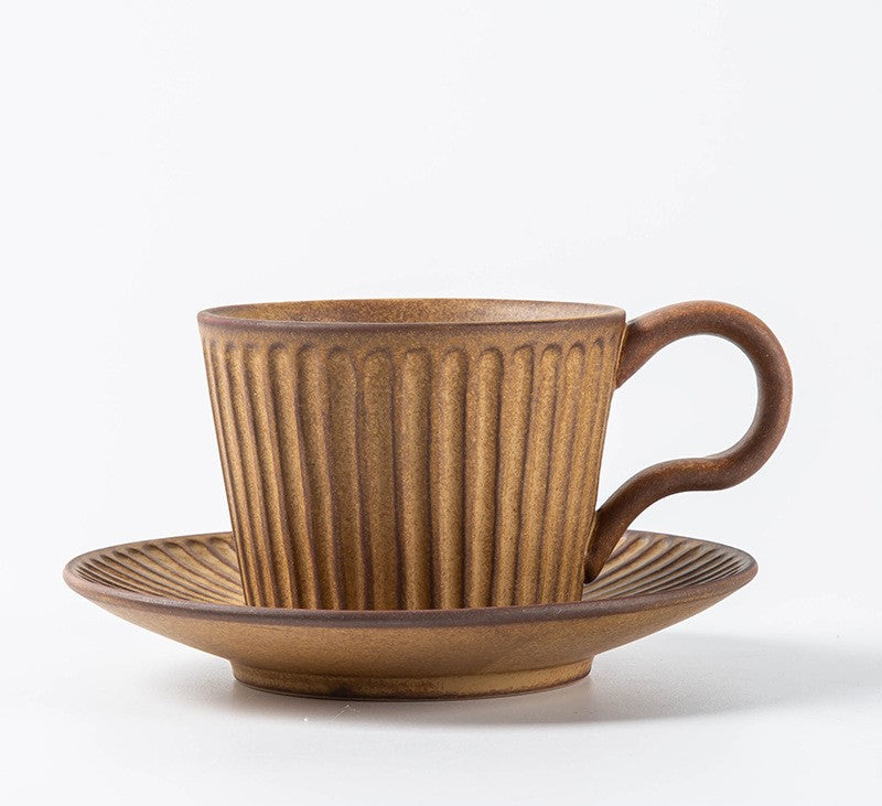 Rustic Stripe – Handcrafted Porcelain Coffee Cup & Saucer Set