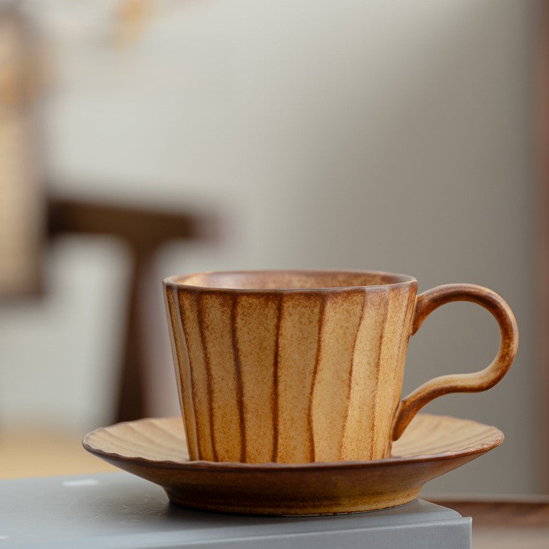 Ridge Flow – Handcrafted Wabi-Sabi Ceramic Coffee Cup with Saucer