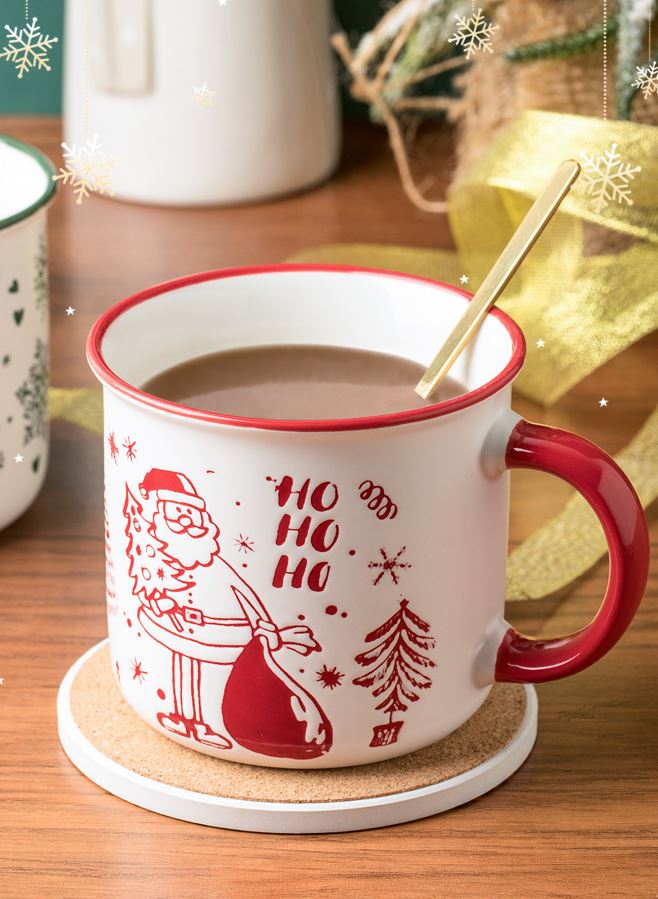 Merry Cheer Collection – Handcrafted Ceramic Christmas Mug with Lid & Spoon Gift Set