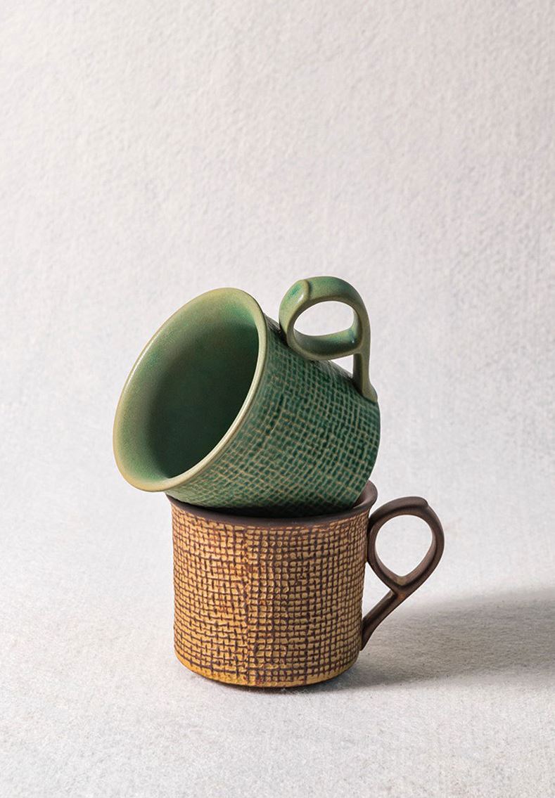 Rustic Weave – Artisanal Handcrafted Ceramic Coffee Cup & Saucer Set