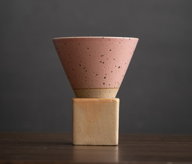 Geometric Drip Glaze – Handcrafted Porcelain Coffee Cup