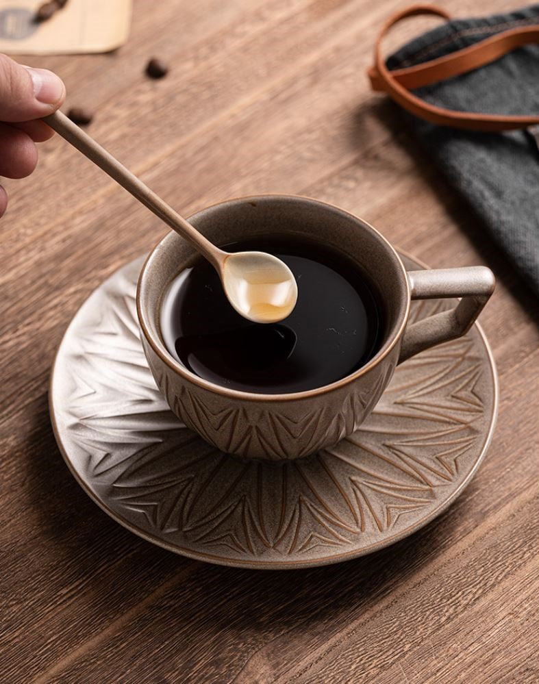 Embossed Elegance – Vintage Porcelain Coffee Cup & Saucer Set