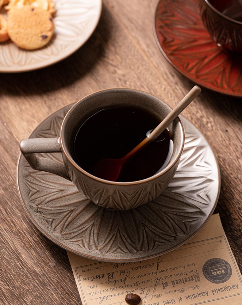 Embossed Elegance – Vintage Porcelain Coffee Cup & Saucer Set