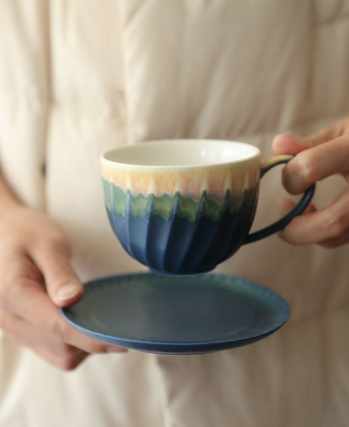 Spiral Gradient – Handcrafted Kiln-Change Ceramic Coffee Cup & Saucer