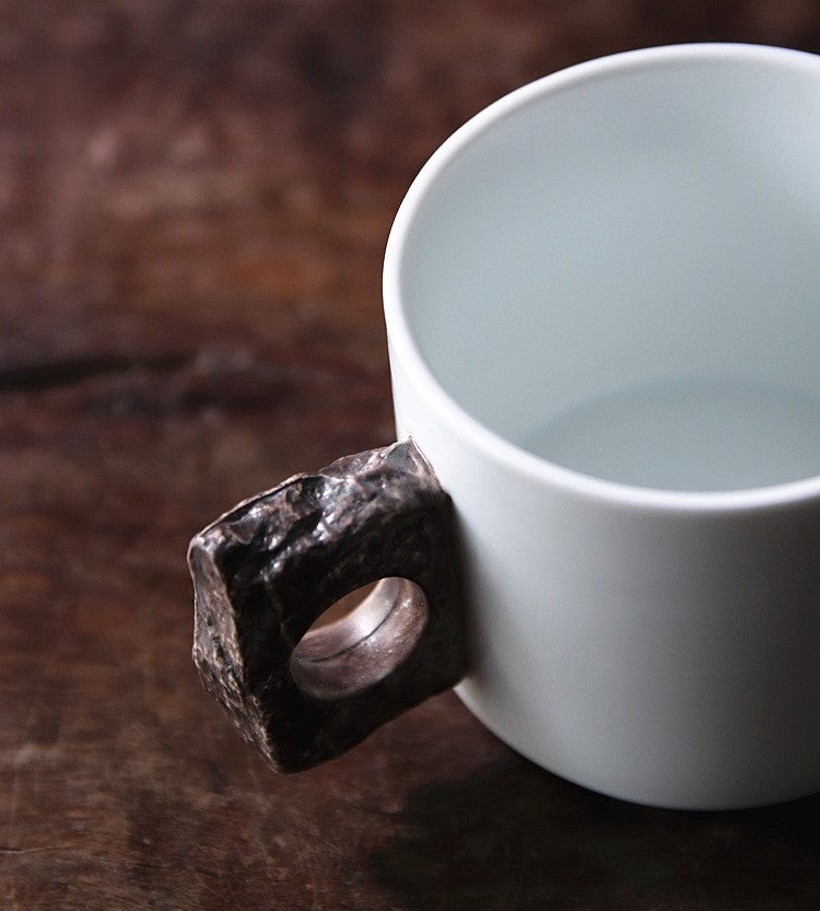 Stone Handle Stillness — Handmade Porcelain Coffee Mug