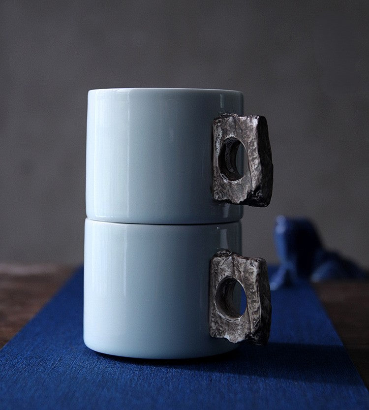 Stone Handle Stillness — Handmade Porcelain Coffee Mug