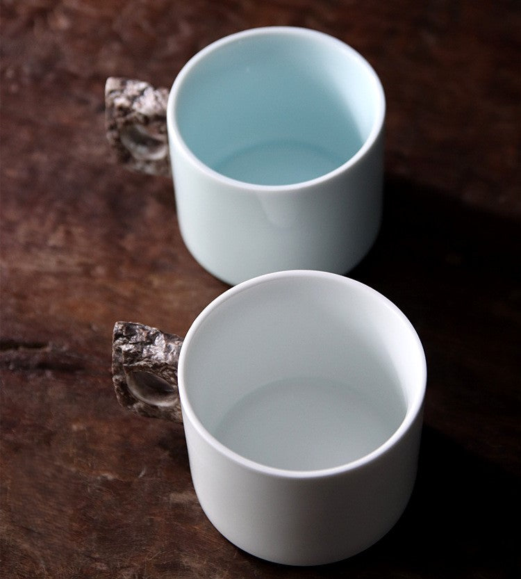Stone Handle Stillness — Handmade Porcelain Coffee Mug