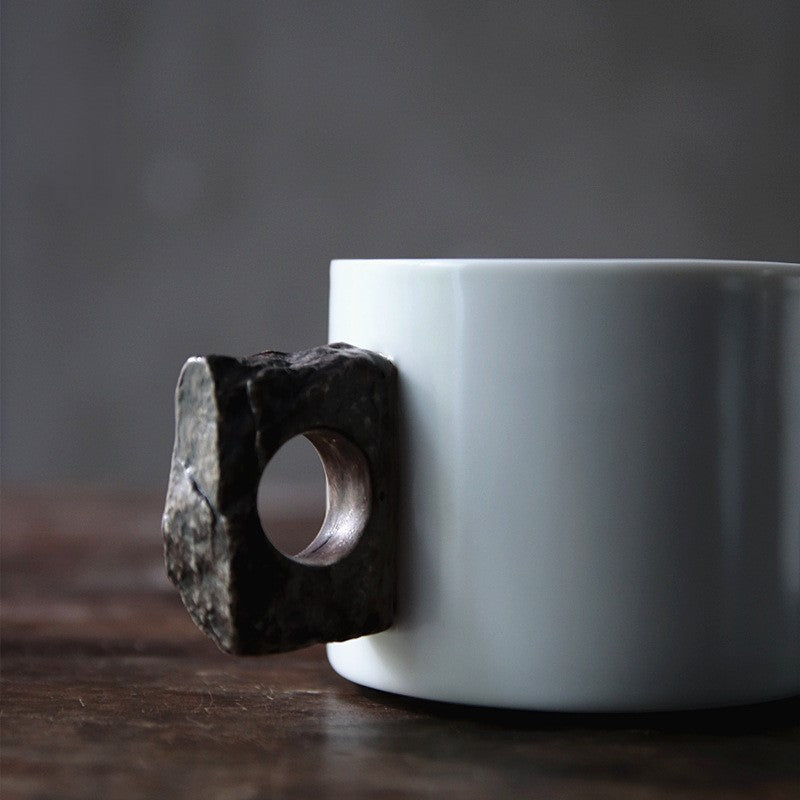 Stone Handle Stillness — Handmade Porcelain Coffee Mug