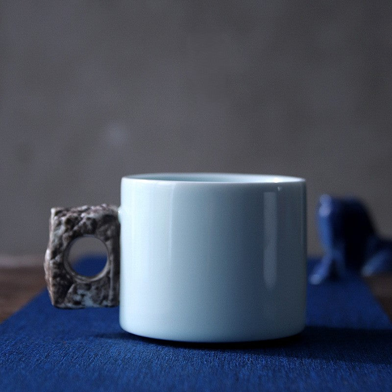 Stone Handle Stillness — Handmade Porcelain Coffee Mug