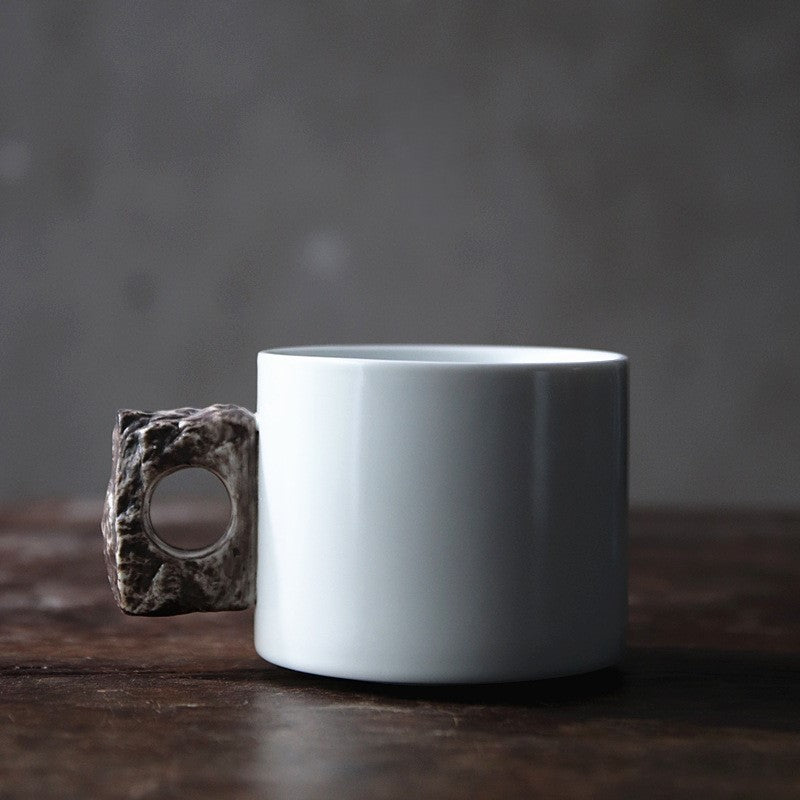 Stone Handle Stillness — Handmade Porcelain Coffee Mug
