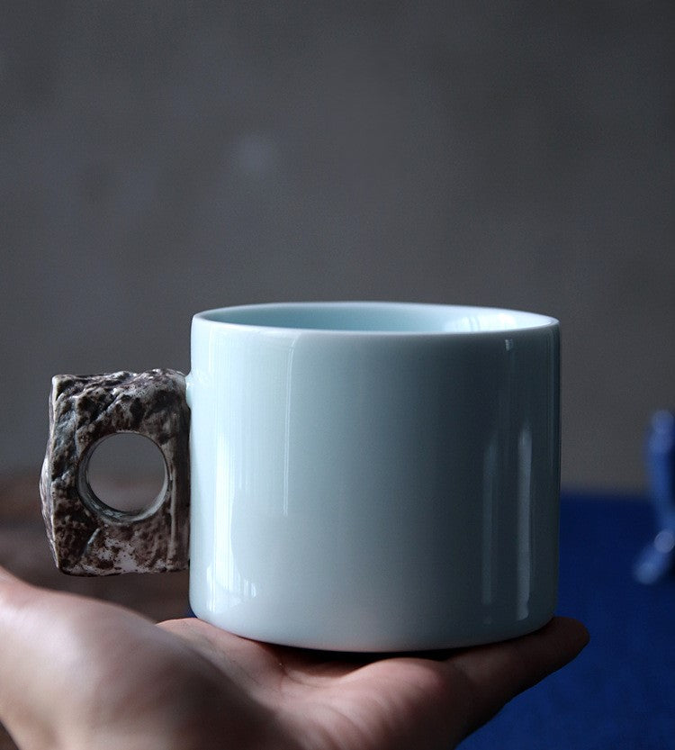 Stone Handle Stillness — Handmade Porcelain Coffee Mug
