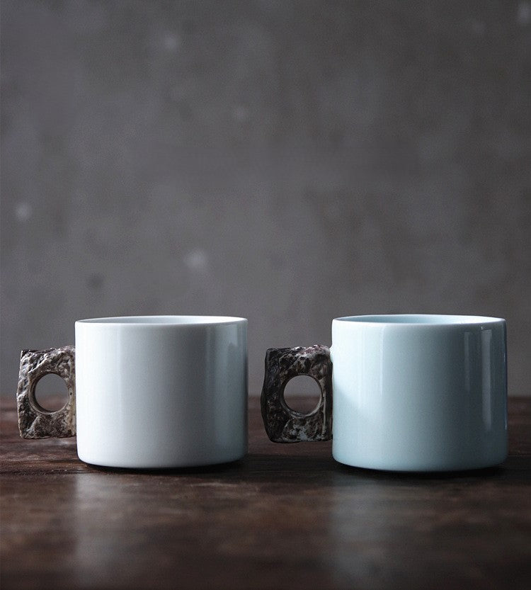 Stone Handle Stillness — Handmade Porcelain Coffee Mug