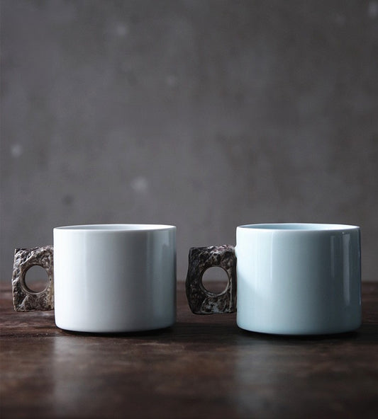 Stone Handle Stillness — Handmade Porcelain Coffee Mug