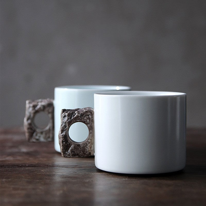 Stone Handle Stillness — Handmade Porcelain Coffee Mug