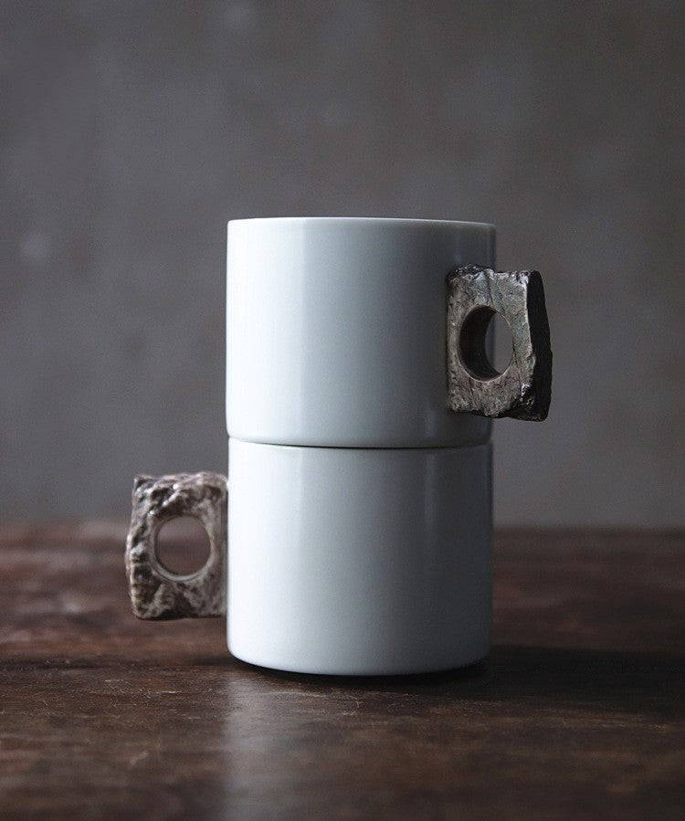 Stone Handle Stillness — Handmade Porcelain Coffee Mug