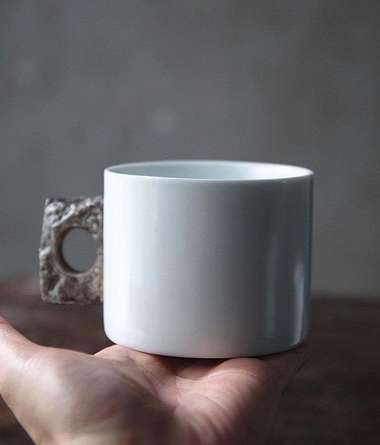 Stone Handle Stillness — Handmade Porcelain Coffee Mug