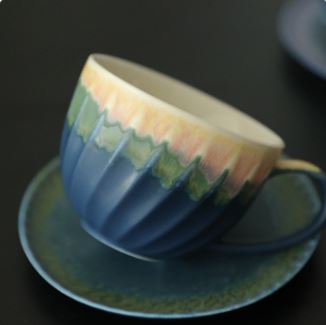 Spiral Gradient – Handcrafted Kiln-Change Ceramic Coffee Cup & Saucer