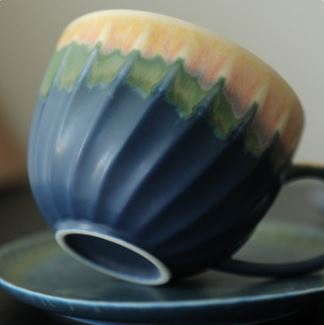 Spiral Gradient – Handcrafted Kiln-Change Ceramic Coffee Cup & Saucer