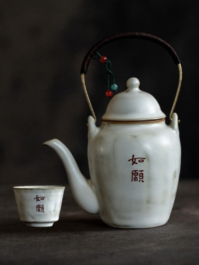 Blessings in Every Sip — Handmade Jingdezhen Teacup & Handle Teapot Sets