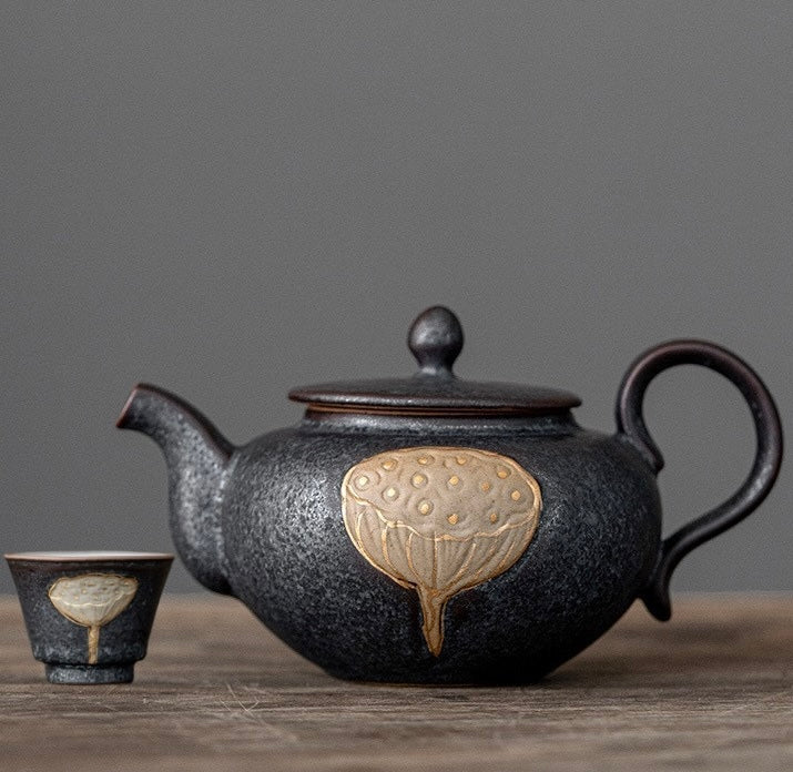 Lotus Serenity — Handmade Black Glaze Porcelain Tea Sets