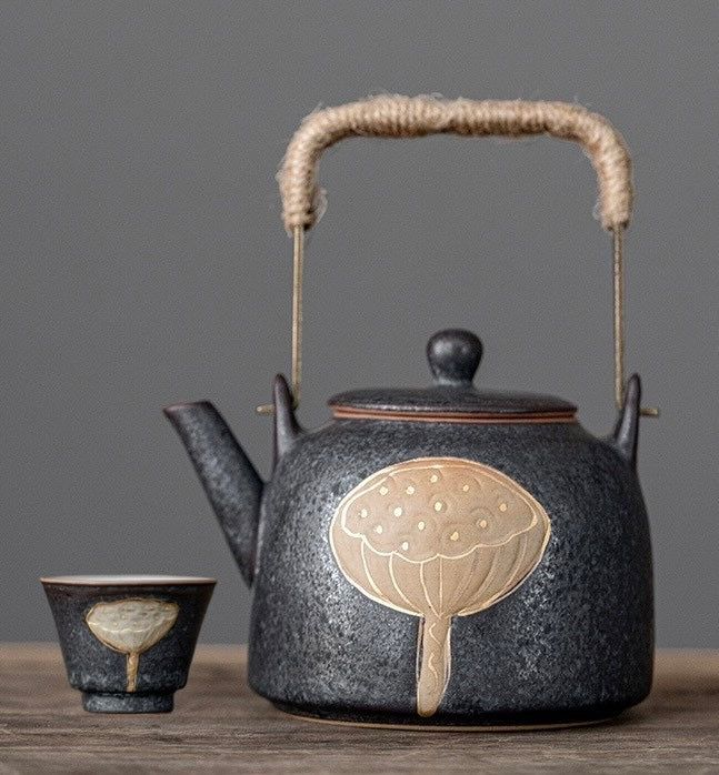 Lotus Serenity — Handmade Black Glaze Porcelain Tea Sets