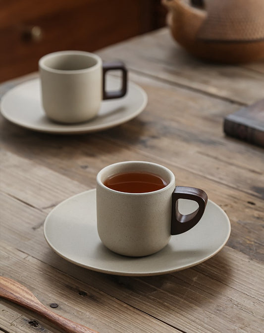 Earthen Stillness – Minimalist Ceramic Coffee Cup & Saucer Set