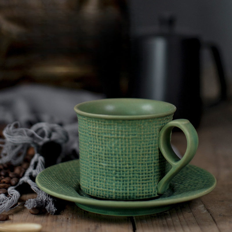 Rustic Weave – Artisanal Handcrafted Ceramic Coffee Cup & Saucer Set