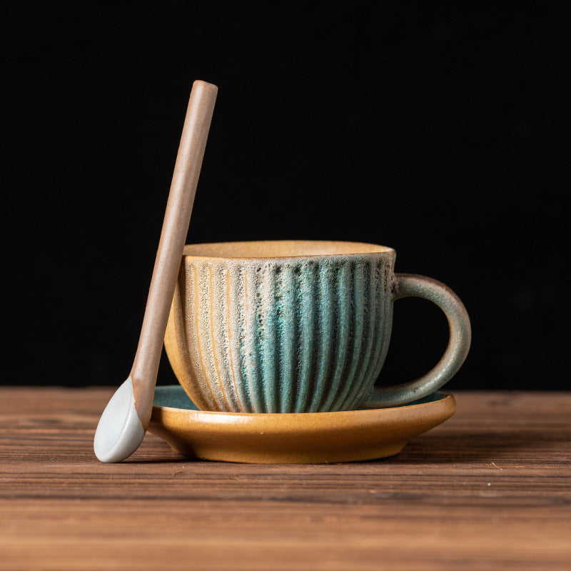 Rustic Glaze Echo – Handcrafted Porcelain Coffee Cup, Saucer & Spoon Set