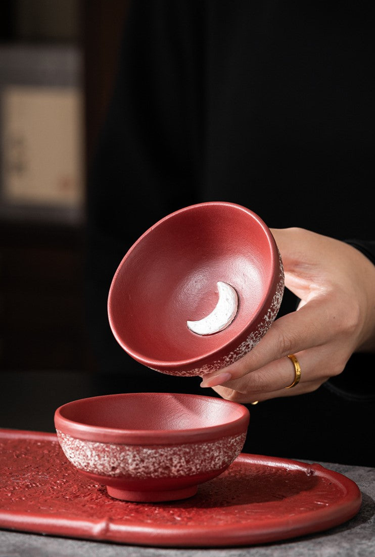 Sun & Moon Harmony — Handcrafted Forbidden City red Porcelain Tea Cup Set