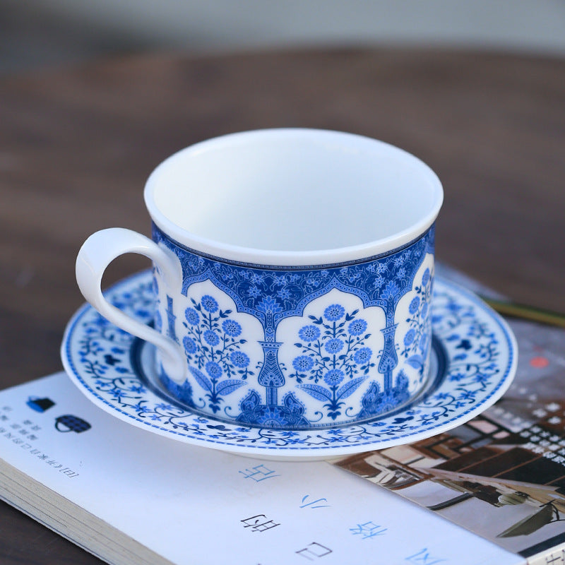Garden Motif Elegance – Handcrafted Porcelain Coffee Cup & Saucer Set