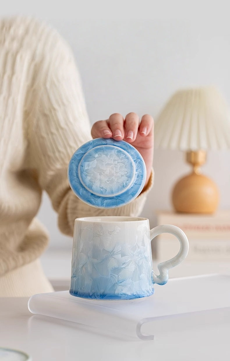 Crystal Bloom – Porcelain Glaze Coffee Mug, Artisan Made