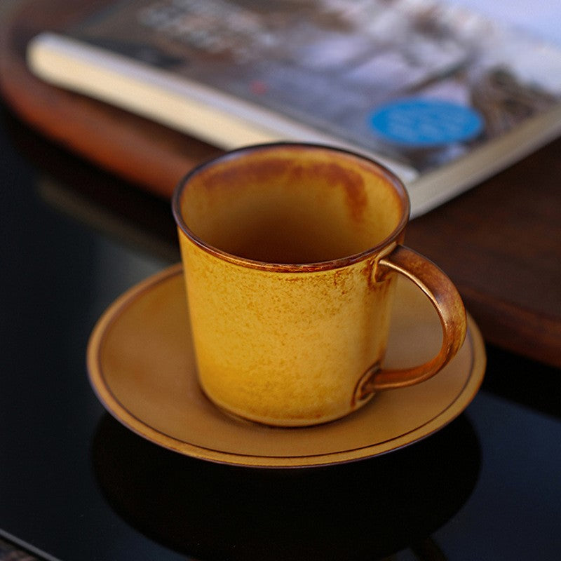 Rustic Amber – Handcrafted Ceramic Coffee Cup & Saucer Set