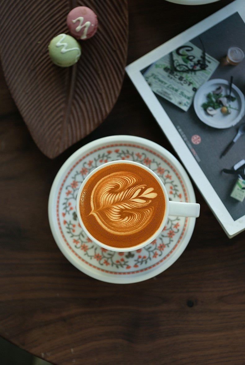 Garden Motif Elegance – Handcrafted Porcelain Coffee Cup & Saucer Set