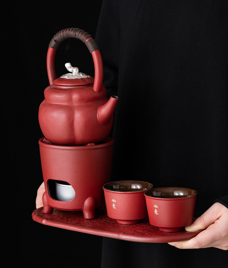 Forbidden City Red Teapot Set — Six-Piece Auspicious Tea Ceremony Gift Collection