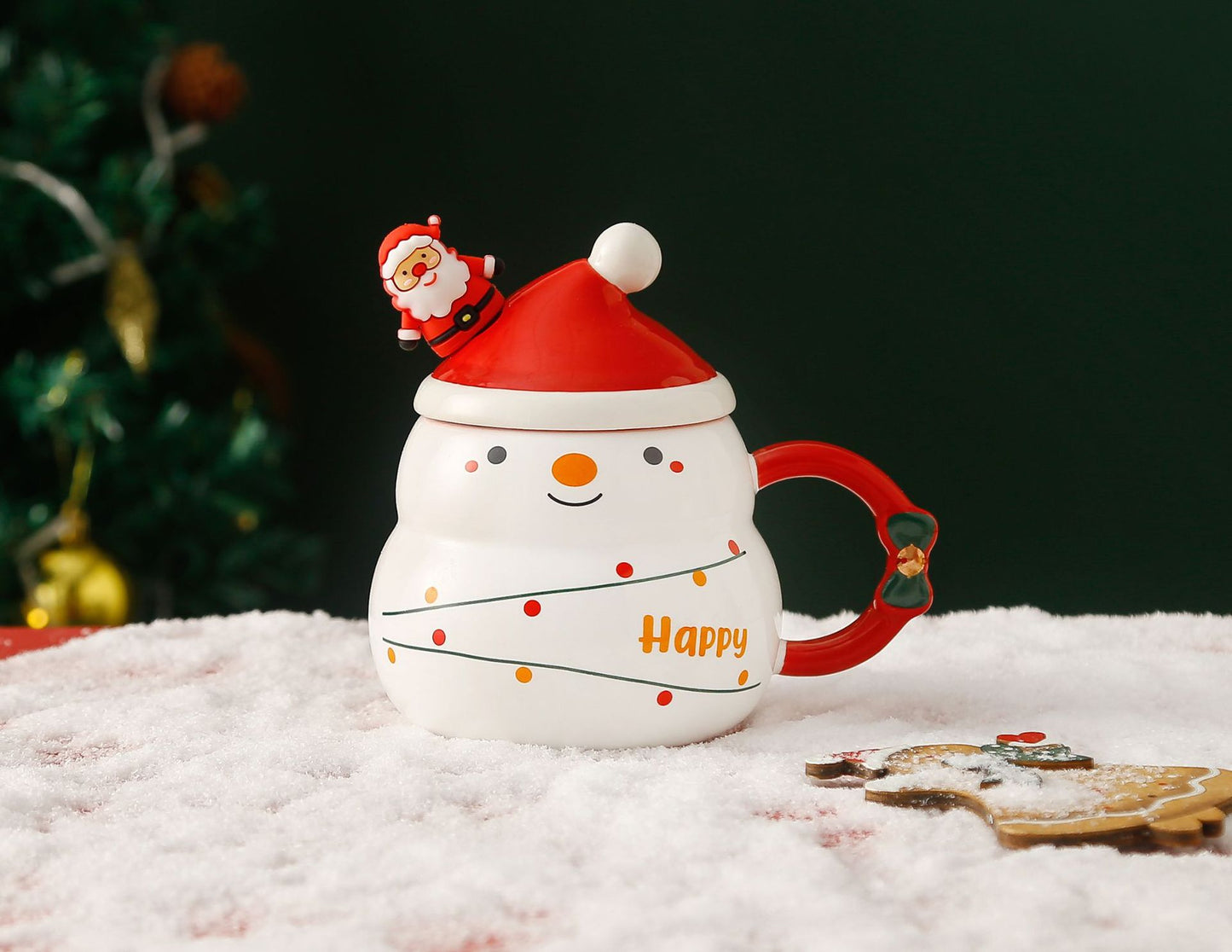 Holiday Cheer – Handcrafted Christmas Ceramic Mug with Lid & Spoon